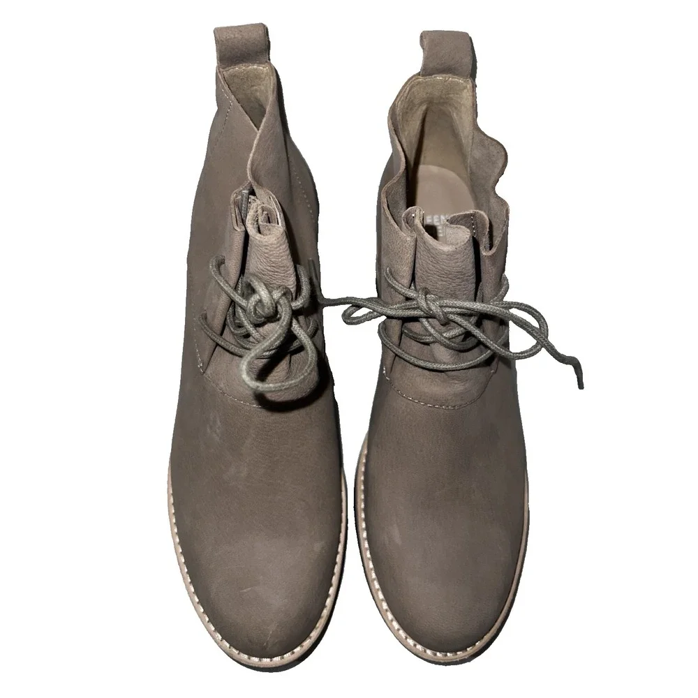 EILEEN FISHER Shoes Women's Size 9 Brown Nubuck Leather Capa Wedge Boots Booties